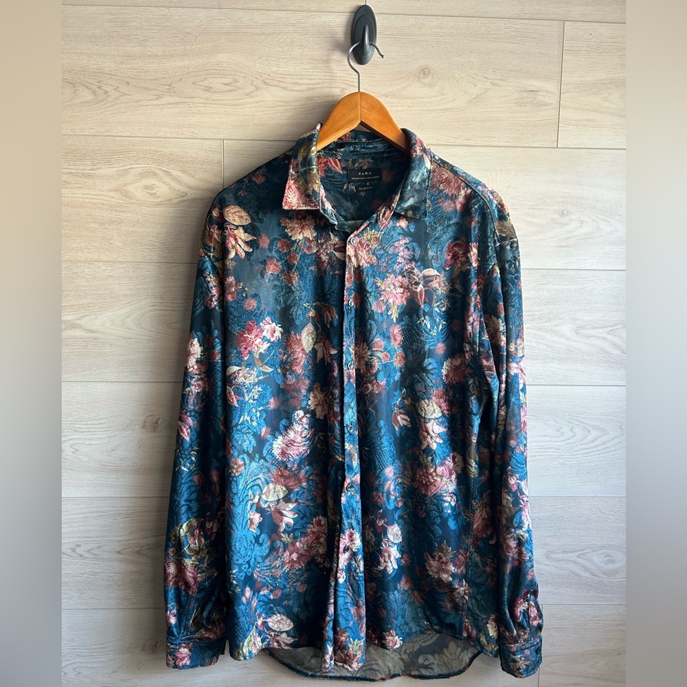 Zara Longsleeve Velvet Mesh Buttoned Shirt
